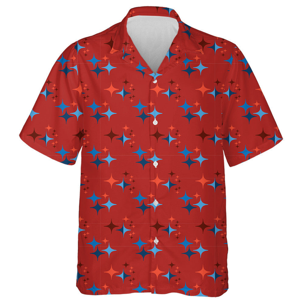 Bling Stars Pattern Repeat In Red And Blue Hawaiian Shirt, Hawaiian Shirt Gift, Christmas Gift