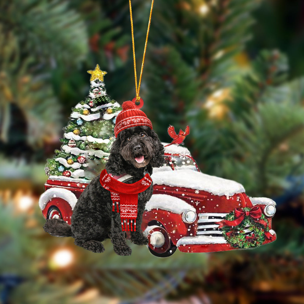 Car Dubh Cavapoo-Nollaig Ornáid Crochta Plaisteach Nollag Dhá Thaobh, Bronntanas Ornáide Nollag, Bronntanas Nollag, Maisiú Nollag