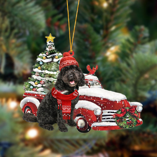 Black Cavapoo-Christmas Car Two Sided Christmas Plastic Hanging Ornament, Christmas Ornament Gift, Christmas Gift, Christmas Decoration