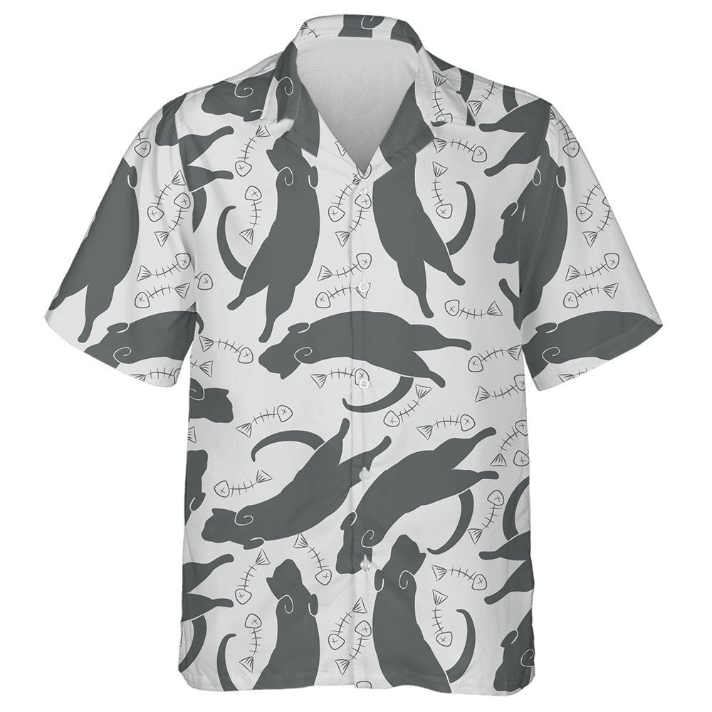 Silhouettes Of Cats And Fish Skeletons Hawaiian Shirt,Hawaiian Shirt Gift, Christmas Gift