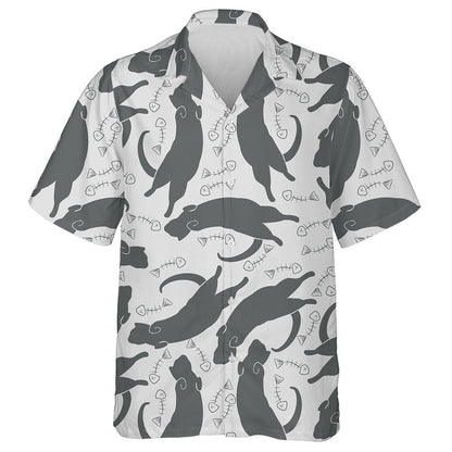 Silhouettes Of Cats And Fish Skeletons Hawaiian Shirt,Hawaiian Shirt Gift, Christmas Gift
