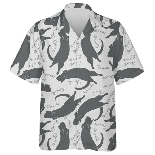 Silhouettes Of Cats And Fish Skeletons Hawaiian Shirt,Hawaiian Shirt Gift, Christmas Gift