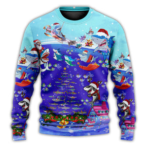 Christmas Santa Shark Sits On Rockets And Brings Gifts To Ocean Ugly Christmas Sweater, Christmas Gift, Gift Christmas 2024