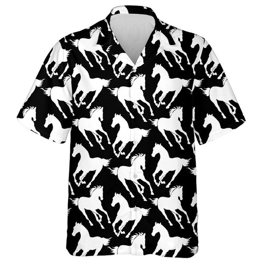 Retro Background Galloping Horse Black And White Hawaiian Shirt, Hawaiian Shirt Gift, Christmas Gift