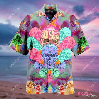 Cooling Skull Unisex Hawaiian Shirt, Hwaiian For Gift