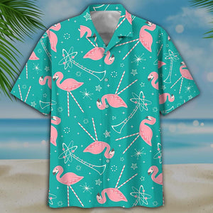 Flamingo Cute Pattern Turquoise Theme Hawaiian Shirt,Hawaiian Shirt Gift, Christmas Gift