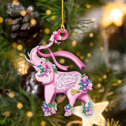 Breast Cancer Elephant Be Strong  Shape Ornament, Christmas Ornament Gift, Christmas Gift, Christmas Decoration