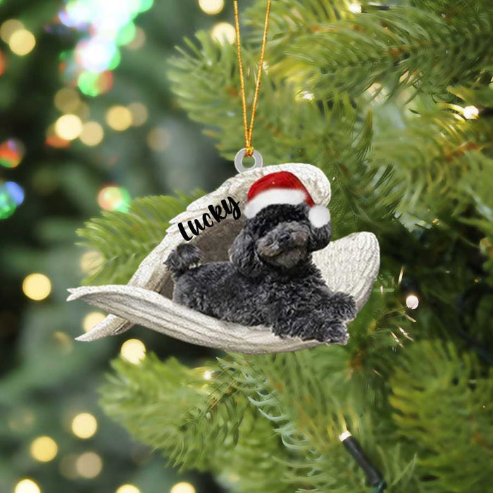 Personalized Black Poodle Sleeping Angel Christmas Flat Acrylic Dog Ornament Memorial Dog Gift, Christmas Gift