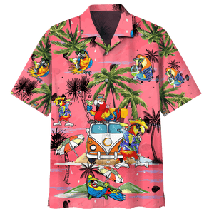 Parrot Beach On Pink Background Design Hawaiian Shirt,Hawaiian Shirt Gift, Christmas Gift