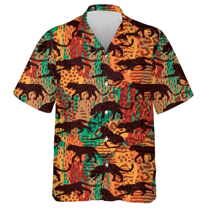 Abstract Silhouettes Of Animals Leopard Background Hawaiian Shirt, Hawaiian Shirt Gift, Christmas Gift