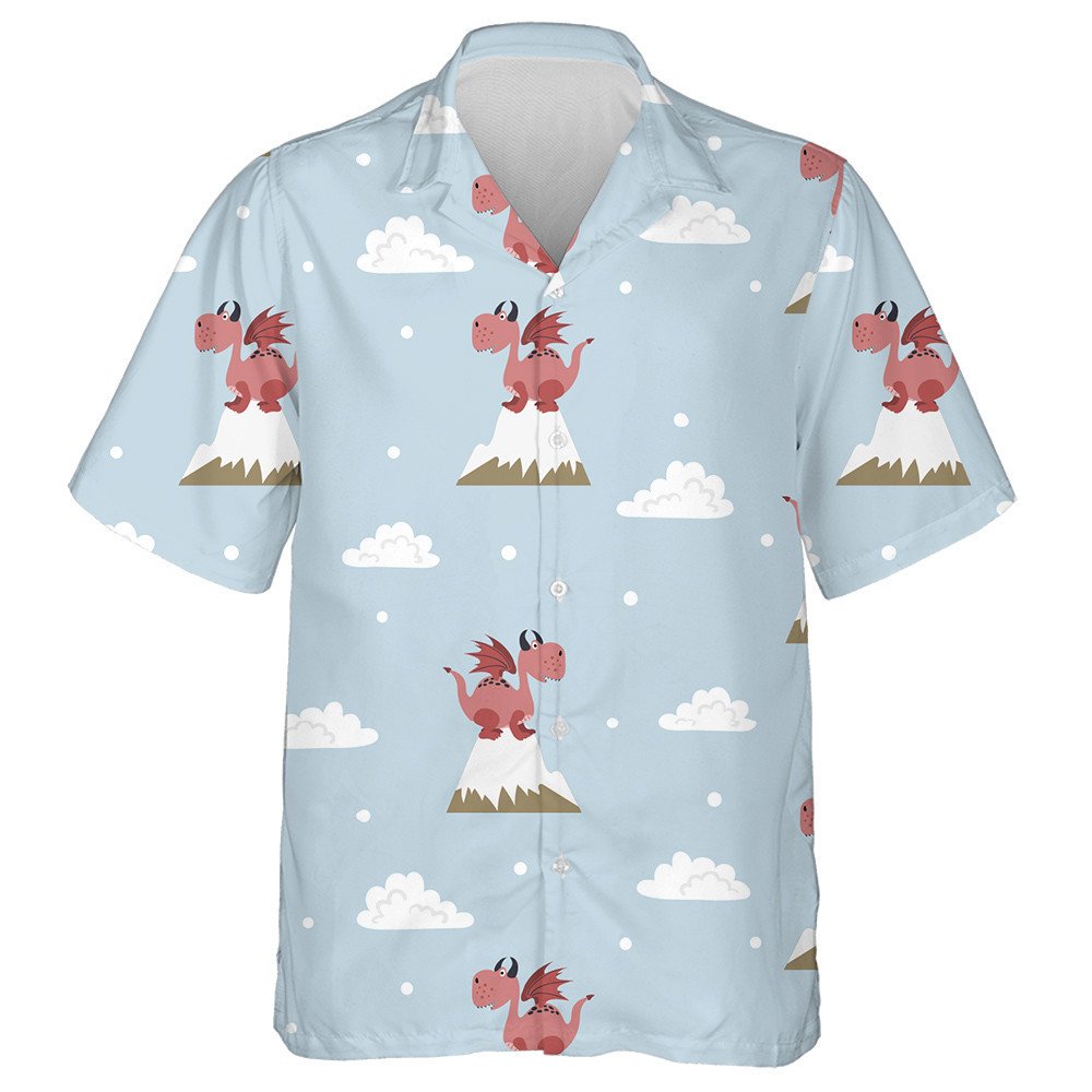 Little Cartoon Dragon On Snow Mountain Hawaiian Shirt, Hawaiian For Gift