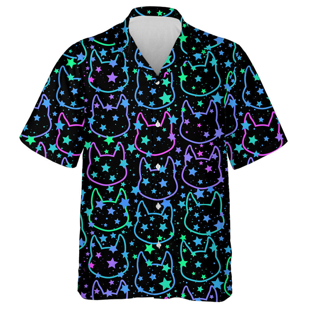 Bright Cat Silhouettes And Scattering Stars Hawaiian Shirt, Hawaiian For Gift