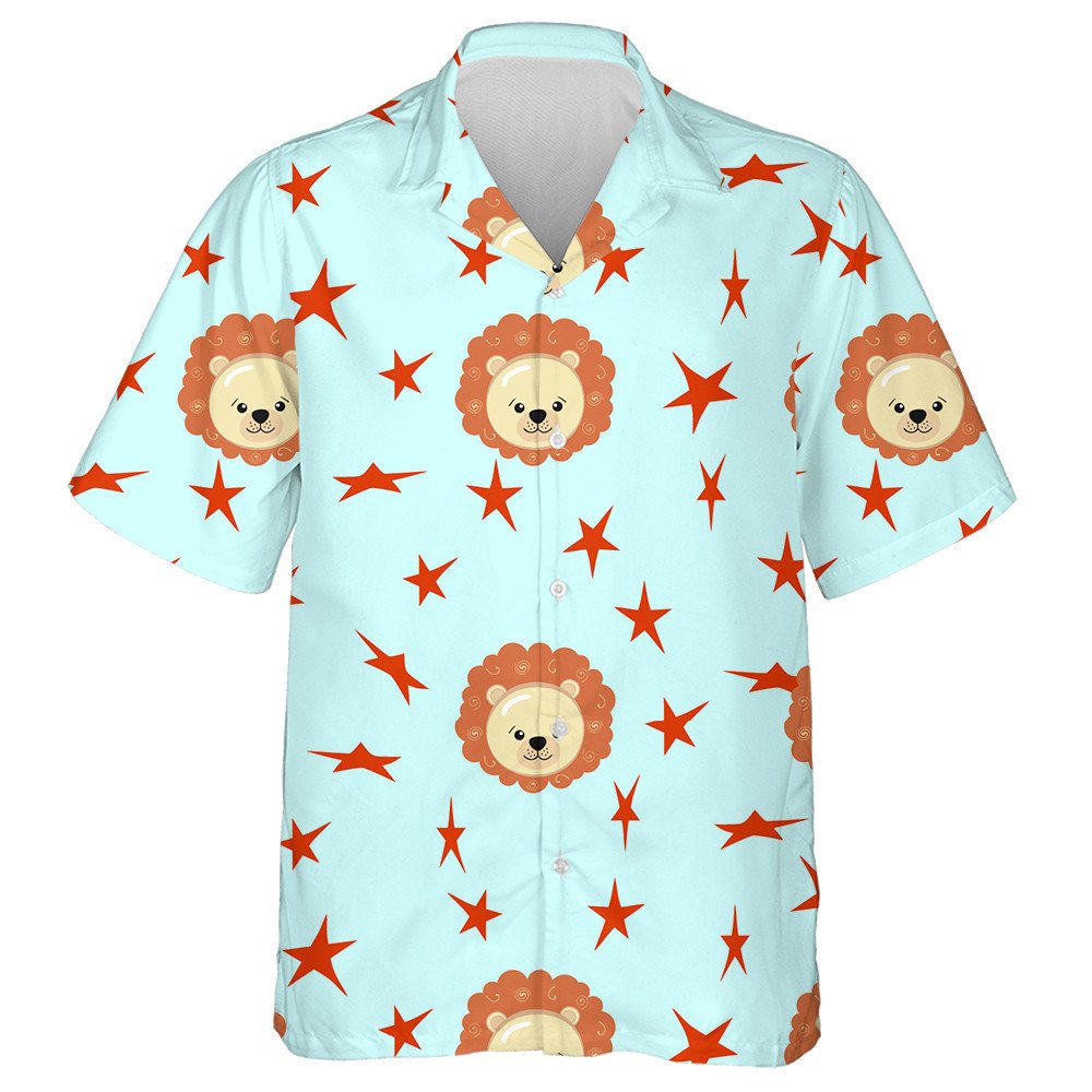 Lion Álainn Agus Réaltaí Dearga ar Chúlra Gorm Léine Haváí, Bronntanas Léine Haváíais, Bronntanas Nollag