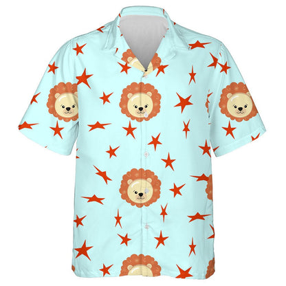 Lion Álainn Agus Réaltaí Dearga ar Chúlra Gorm Léine Haváí, Bronntanas Léine Haváíais, Bronntanas Nollag