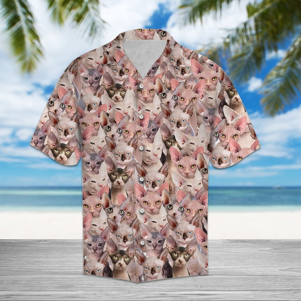 Awesome Sphynx Cat Group Design Themed Hawaiian Shirt, Hawaiian Shirt Gift, Christmas Gift