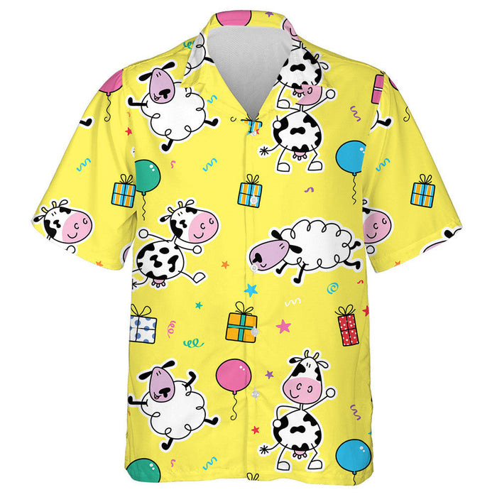 Cows And Sheep With Gifts And Balloons Hawaiian Shirt,Hawaiian Shirt Gift, Christmas Gift