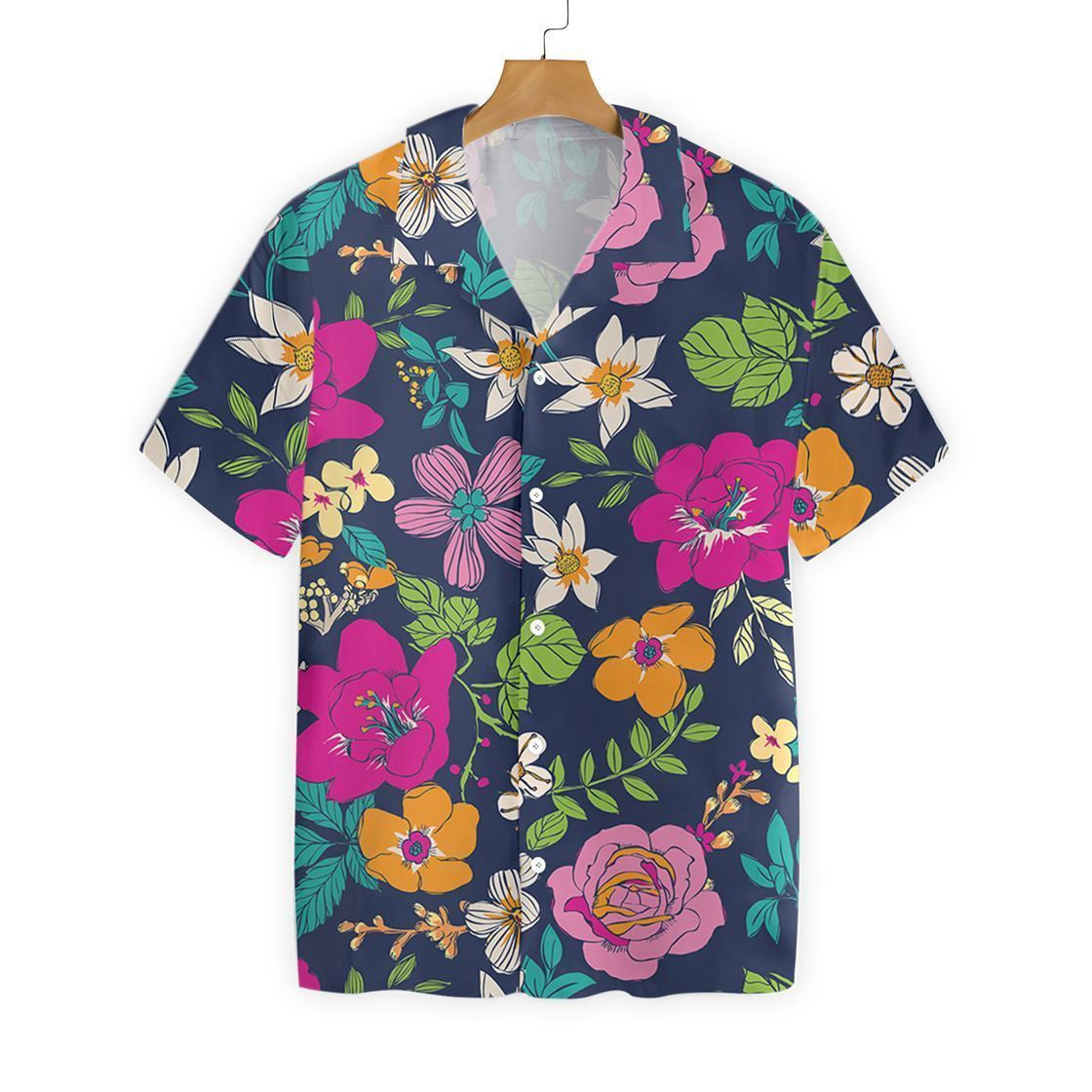 Colorful Floral And Leaf Pattern Hawaiian Shirt, Hawaiian For Gift