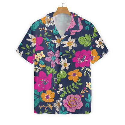 Colorful Floral And Leaf Pattern Hawaiian Shirt, Hawaiian For Gift