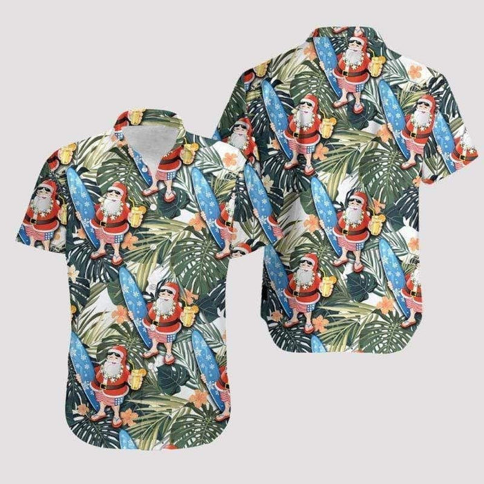 Christmas Santa Claus Surfing Funny Vintage Style Design Hawaiian Shirt, Hawaiian Shirt Gift, Christmas Gift