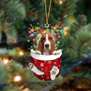 Basset Hound-In Christmas Pocket Two Sides Christmas Plastic Hanging Ornament, Christmas Ornament Gift, Christmas Gift, Christmas Decoration