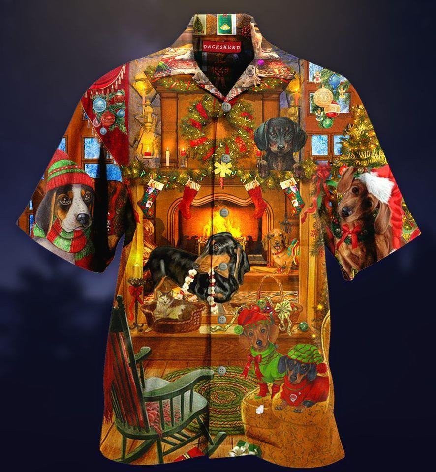 Dachshund Beautiful House Christmas Eve Hawaiian Shirt,Hawaiian Shirt Gift, Christmas Gift