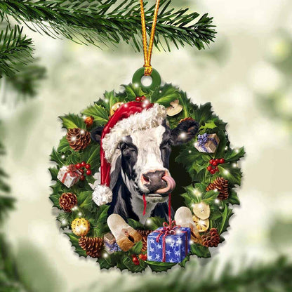 Cow and Christmas gift for her gift for him gift for Cow lover Christmas Plastic Hanging Ornament, Christmas Gift, Christmas Decoration