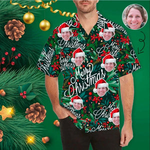 Custom Photo Merry Christmas Santa Claus Green Hawaiian Shirt,Hawaiian Shirt Gift, Christmas Gift