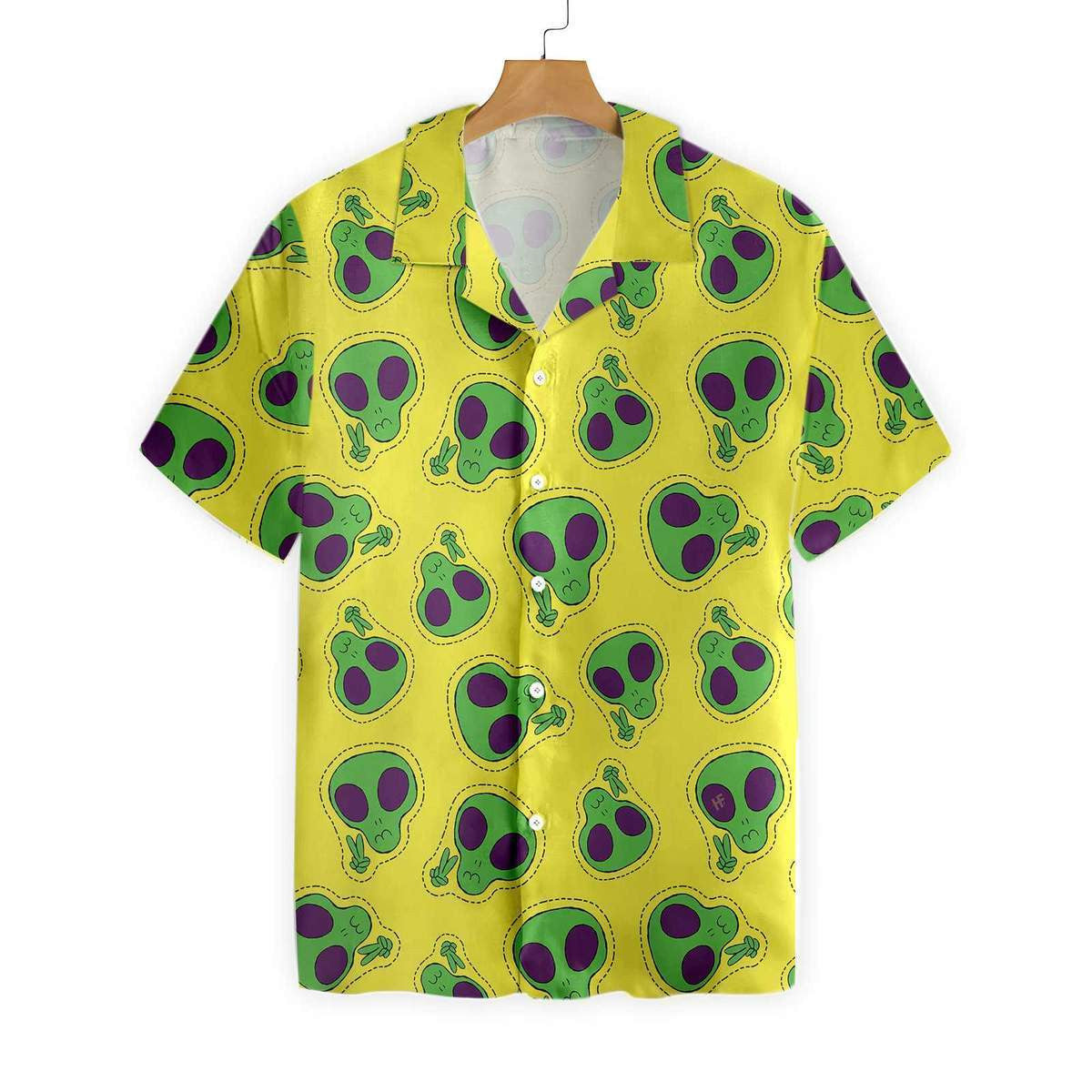 Green Alien Face Patch Pattern Hawaiian Shirt,Hawaiian Shirt Gift, Christmas Gift
