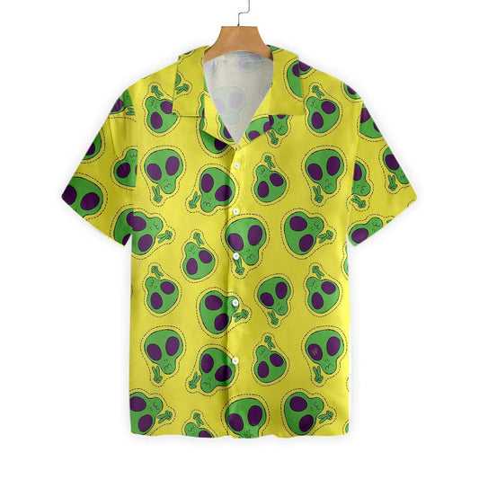 Green Alien Face Patch Pattern Hawaiian Shirt,Hawaiian Shirt Gift, Christmas Gift