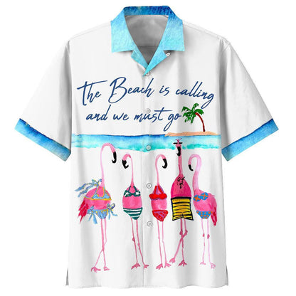 Flamingo 5 The Beach Is Calliing Design Hawaiian Shirt, Hawaiian Shirt Gift, Christmas Gift