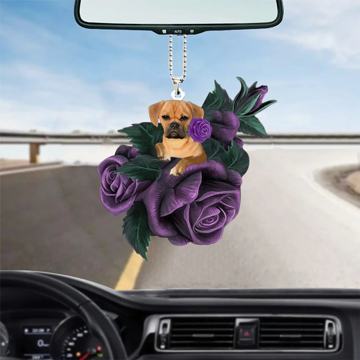 Puggle In Purple Rose Car Hanging Ornament, Christmas Decoration