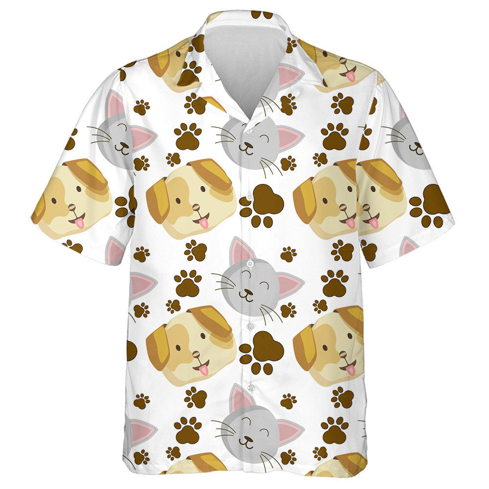 The Faces Of A Dog Kitten And Footprints Hawaiian Shirt,Hawaiian Shirt Gift, Christmas Gift
