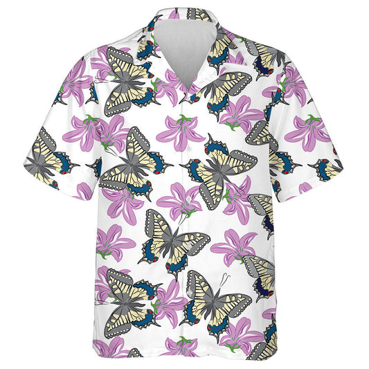 Beautiful Flying Butterflies And Purple Flower Hawaiian Shirt, Hawaiian For Gift