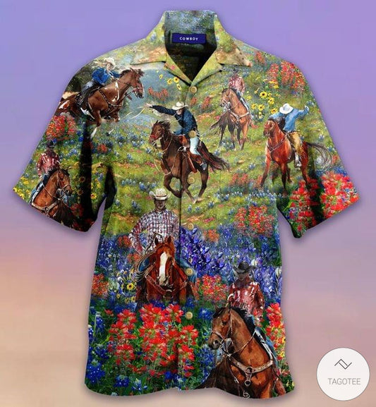 Bluebonnet And Texas Cowboy Hawaiian Shirt,Hawaiian Shirt Gift, Christmas Gift