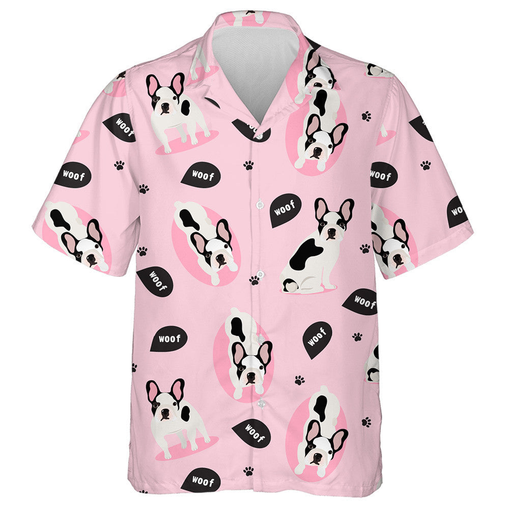 Black And White French Bulldog On Pink Hawaiian Shirt, Hawaiian Shirt Gift, Christmas Gift