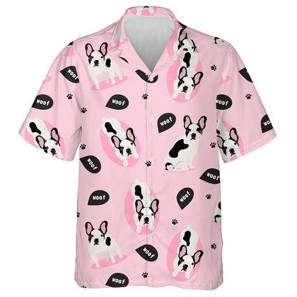 Black And White French Bulldog On Pink Hawaiian Shirt, Hawaiian Shirt Gift, Christmas Gift