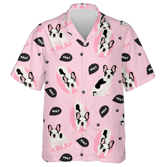 Black And White French Bulldog On Pink Hawaiian Shirt, Hawaiian Shirt Gift, Christmas Gift