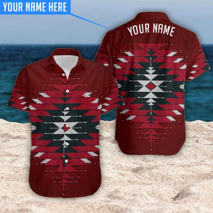 Red And Black Aztec Triangles Custom Name Hawaiian Shirt, Hawaiian Shirt Gift, Christmas Gift