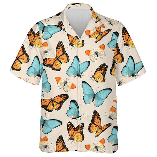 Féileacáin Buí Agus Gorma ar Chúlra Bán Léine Haváís, Bronntanas Léine Haváíais, Bronntanas Nollag