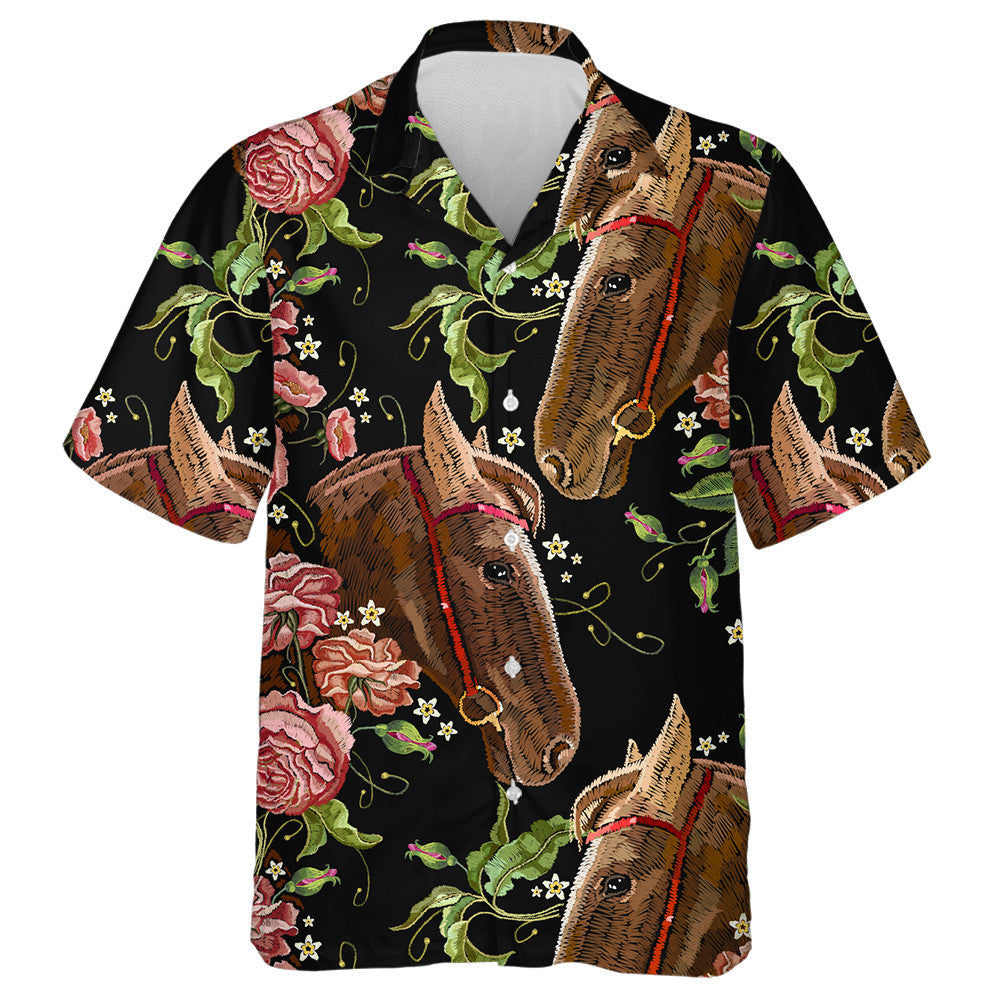 Bróidnéireacht Ceann Capall Agus Rósanna Fiáin Léine Haváís, Bronntanas Léine Haváí, Bronntanas Nollag