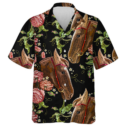 Bróidnéireacht Ceann Capall Agus Rósanna Fiáin Léine Haváís, Bronntanas Léine Haváí, Bronntanas Nollag