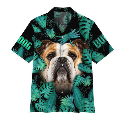 Face Of Bulldog In Palm Leaves Dramatic Hawaiian Shirt, Hawaiian Shirt Gift, Christmas Gift