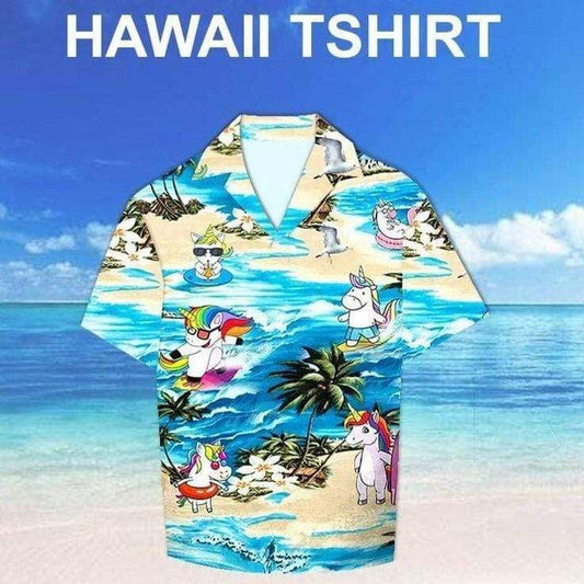 Unicorn Surfing Summer Vibe Tropical Hawaiian Shirt, Hwaiian For Gift