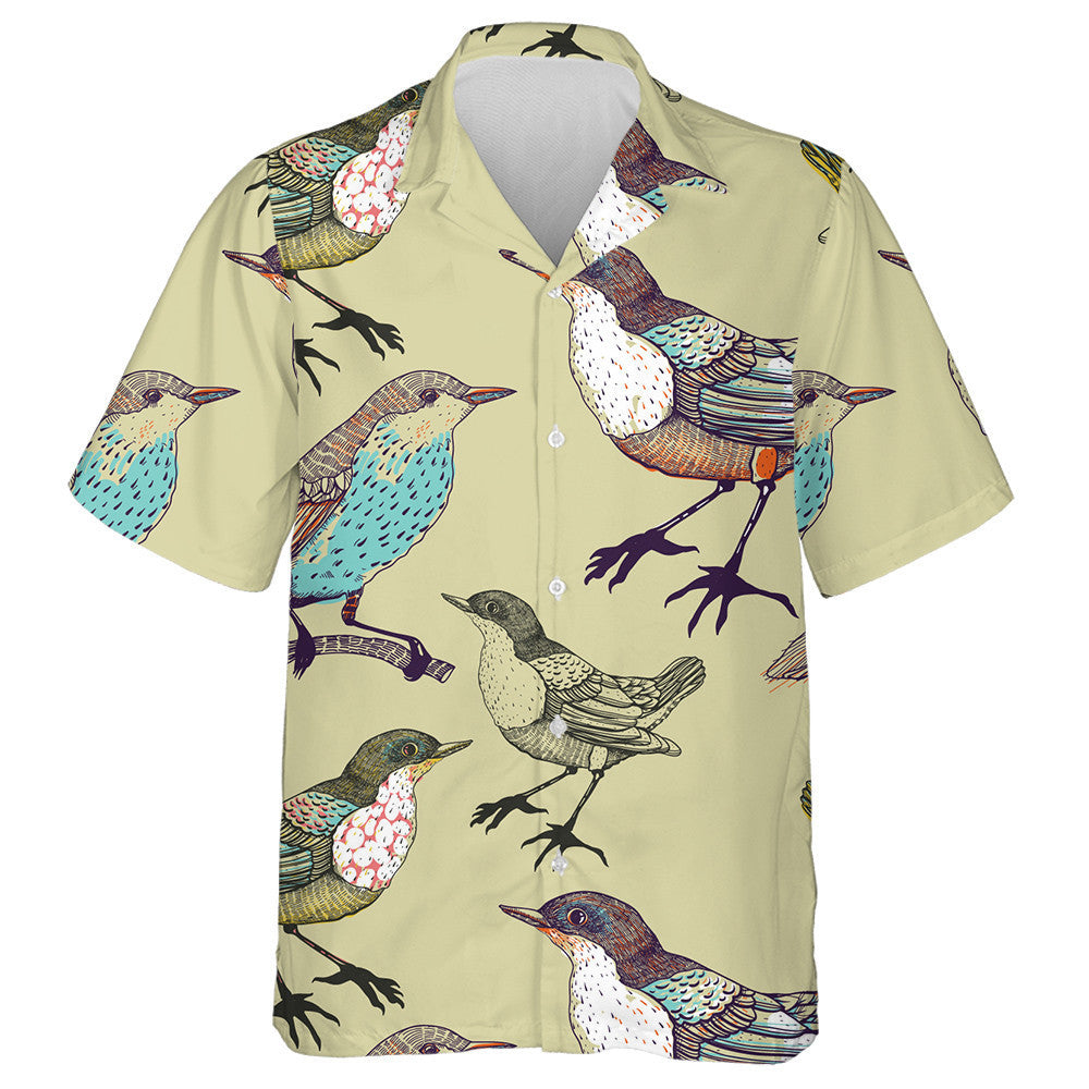 Beautiful Colorful Birds On Beige Background Hawaiian Shirt, Hawaiian For Gift