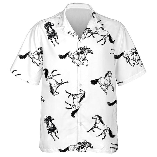 Hand Drawn Sketch Style Horses And Jockeys Hawaiian Shirt, Hawaiian Shirt Gift, Christmas Gift