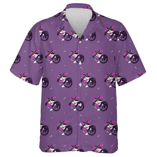 Cute Cat Character Holds A Pink Rose Hawaiian Shirt, Hawaiian Shirt Gift, Christmas Gift