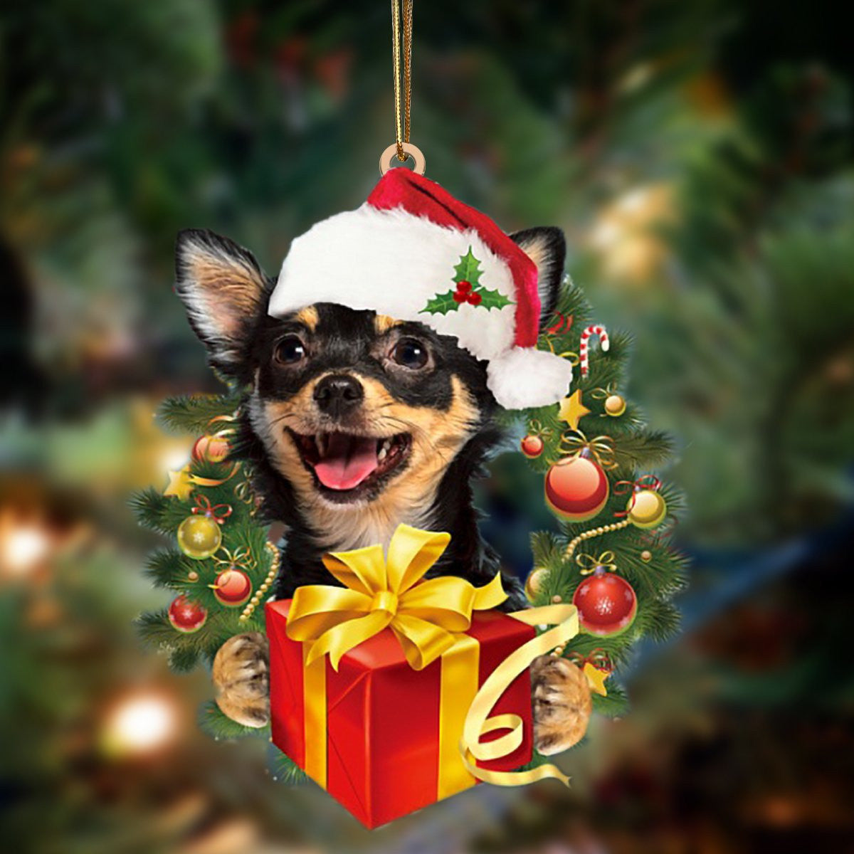 Chihuahua-Dogs give gifts Hanging Christmas Plastic Hanging Ornament, Happy Christmas Ornament, Christmas Gift, Christmas Decoration