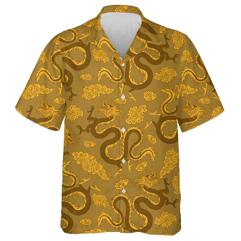 Gold Chinese Dragons On A Gold Background Hawaiian Shirt, Hawaiian Shirt Gift, Christmas Gift