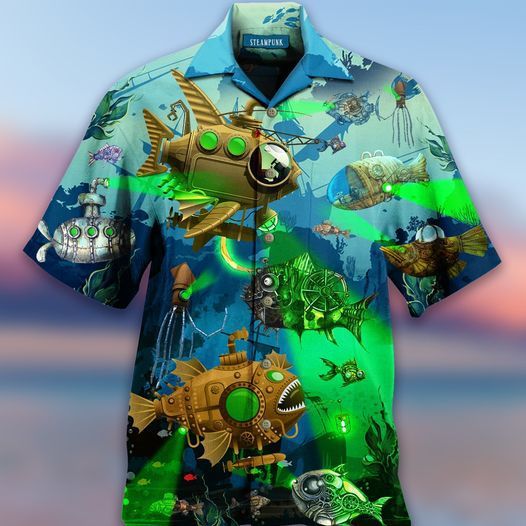 Éisc Steampunk Haváís Aloha Shirt Shorts Unisex Shorts Muinchille Dathúil Haváise Gearr Muinchille Trá_ Haváis Bronntanais Léine, Bronntanas Nollag