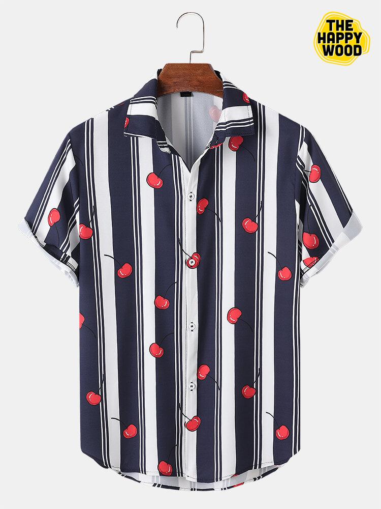 Cherry Striped Hawaiian Hawaii Shirt_Hawaiian Shirt Gift, Christmas Gift
